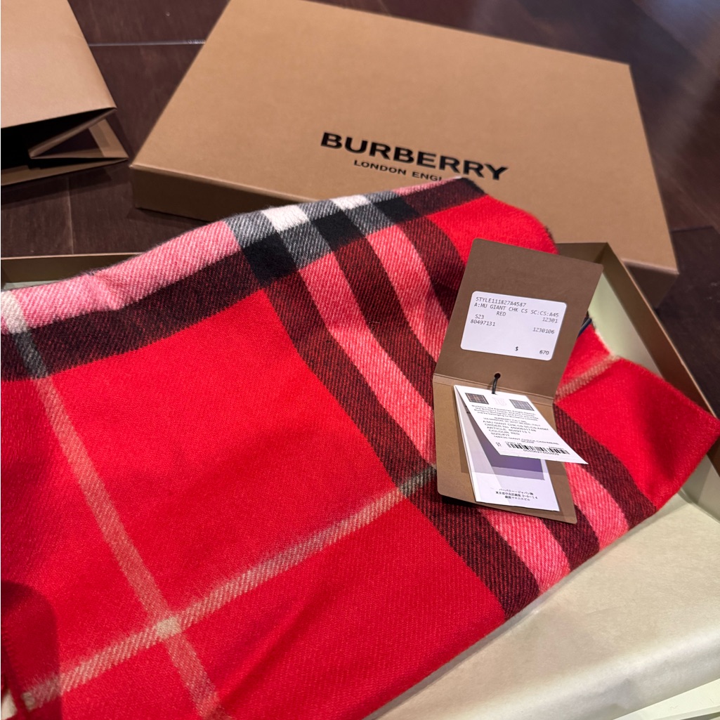 Burberry Vibrant Red Check Scarf